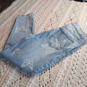 Tinseltown Junior 11 High Rise Fringe Jeans Light Wash‎ Butterfly Y2K Retro Teen
